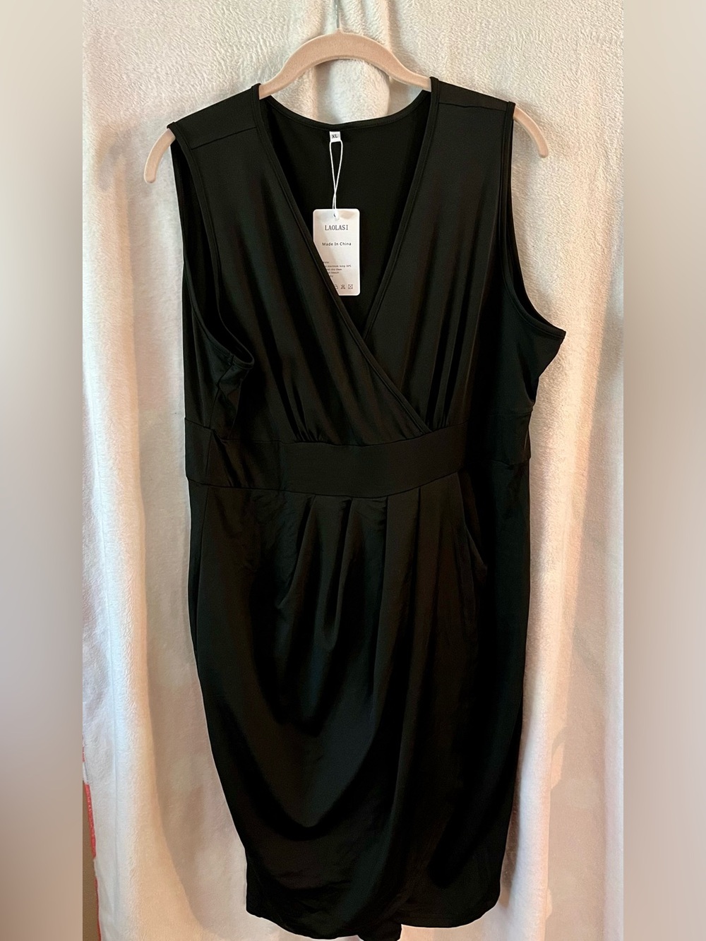 Black Sleeveless Faux-Wrap Dress